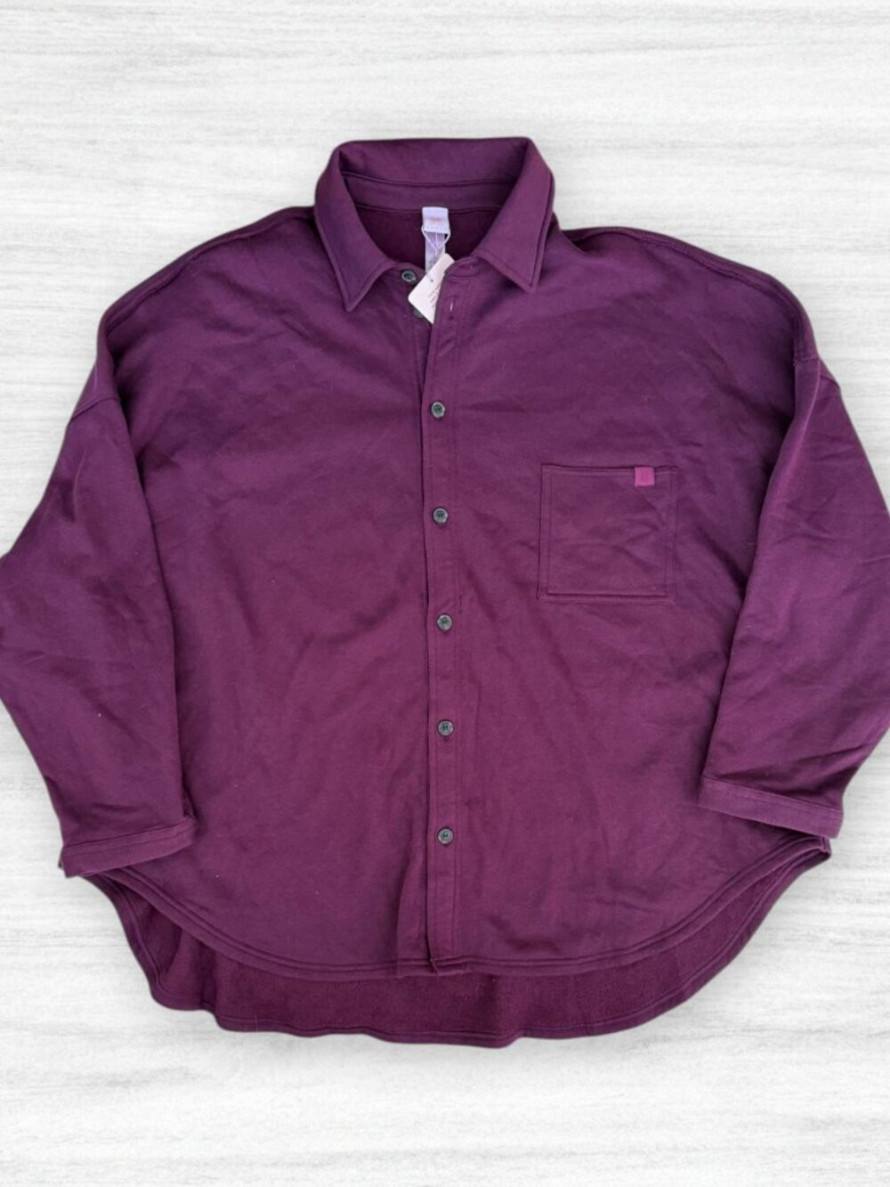 Savage X Fenty NWT Oversized Fleece Button Up Shirt Shacket Burgundy Purple XL